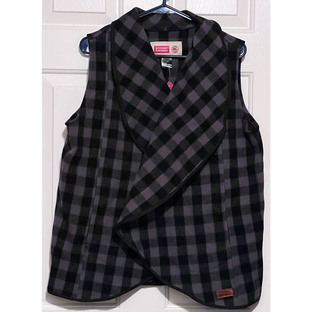 Stormy Kromer Women's Black Gray Plaid Waterfall Vest Real Quality Size XL